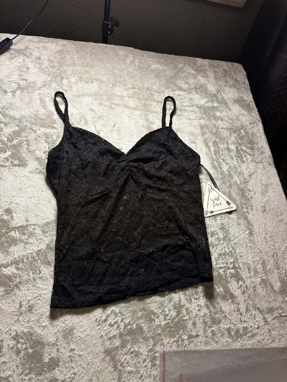 Wild Love Black Floral Lace Spaghetti Strap Camisole Tank Top